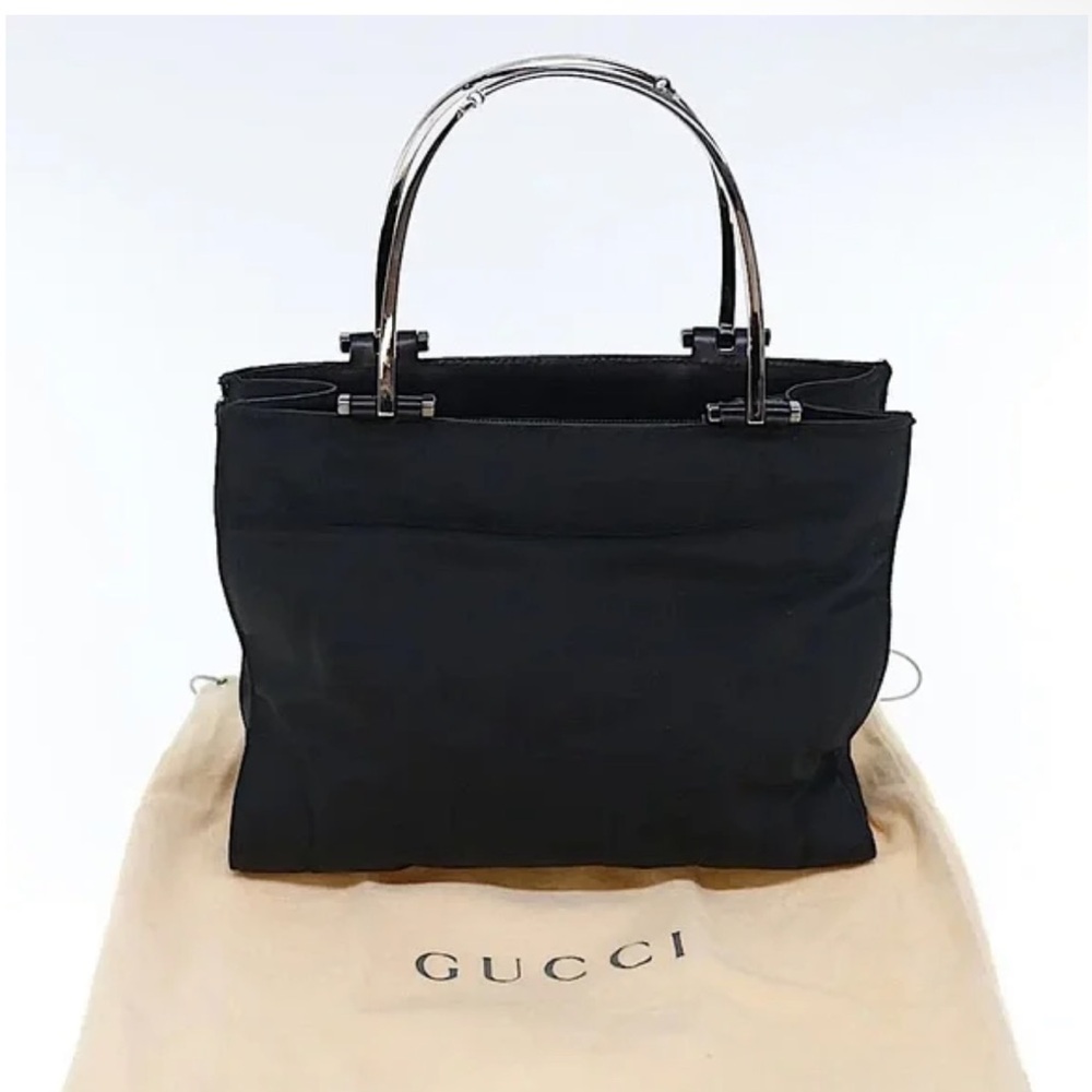 Gucci Nylon black bag with Gunmetal Silver handles 002-1025 200682 EUC